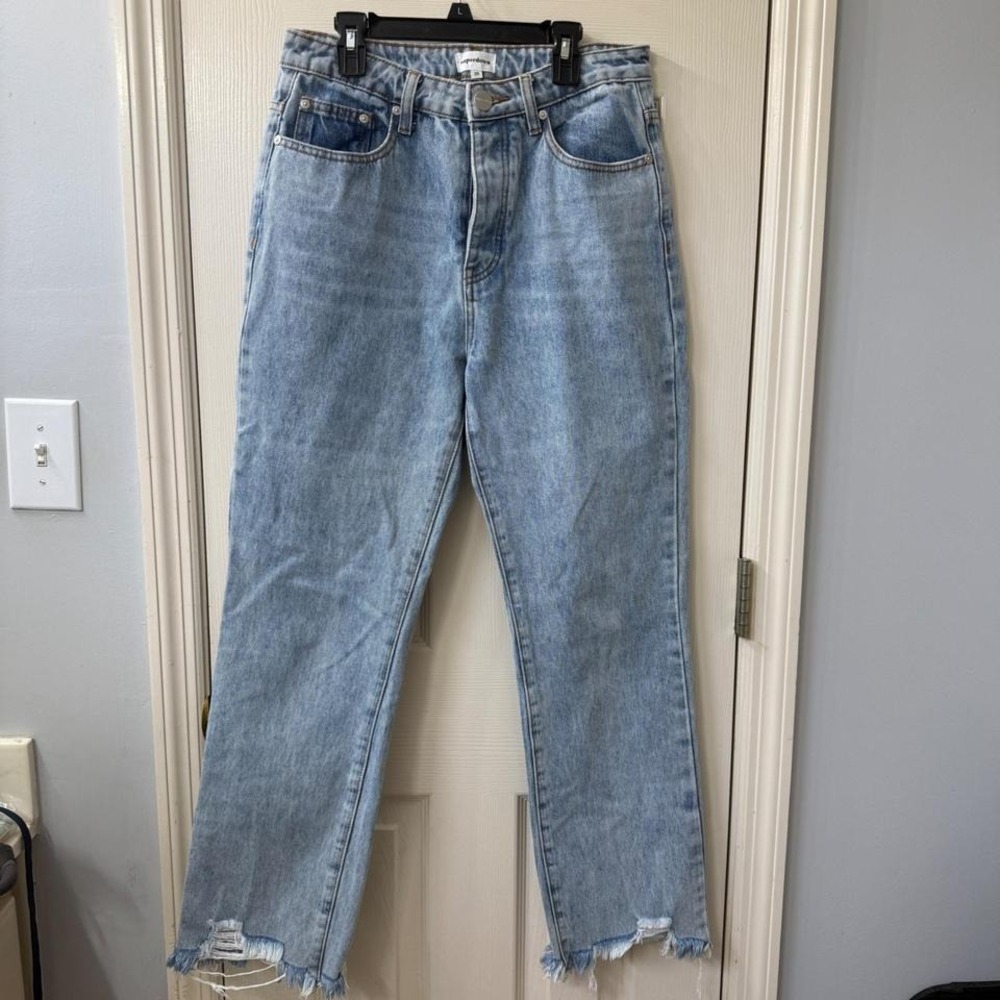 Superdown Jeans Women's Size 29 Light Wash Distressed Hem High Rise Denim
